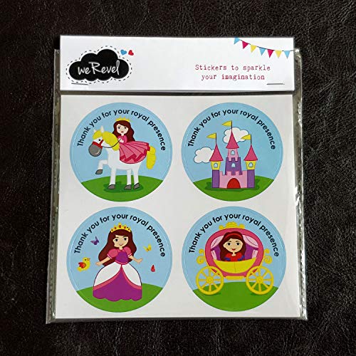 weRevel Royal Princess Theme Thank You Party Stickers, 40 Count, 2 Inches, Round, 4 Unique Designs - Image 2