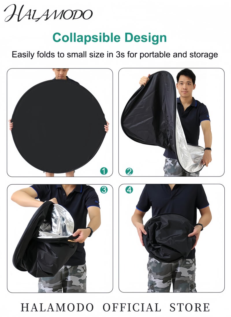 HALAMODO - 5-in-1 Collapsible Photography Reflector Disc Portable Light Reflector Set with Gold Silver White Black & Translucent Panels for Studio & Outdoor Lighting - Image 1