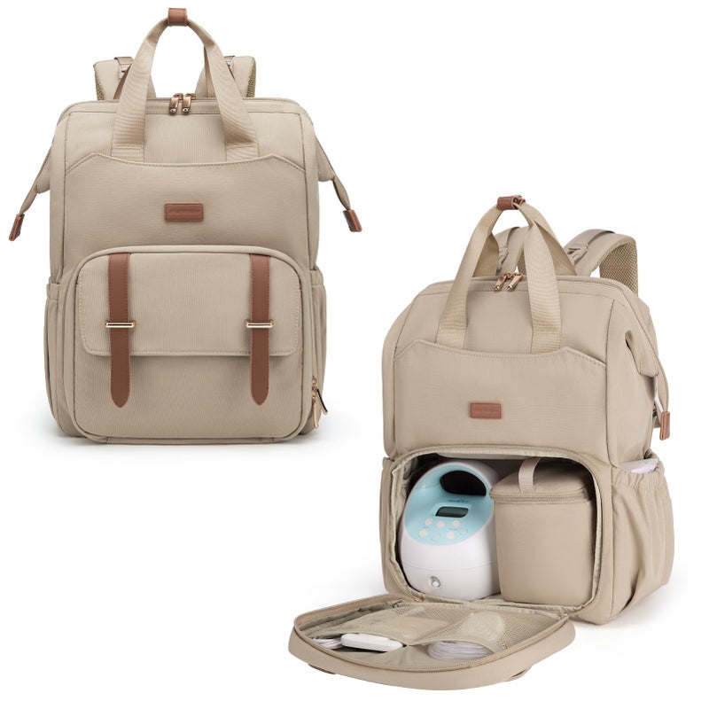 mommore Diaper Bag Backpack Breast Pump Backpack for Spectra S1S2 Medela Pumping Backpack for Working Moms with 156 inch Laptop Sleeve Champagne