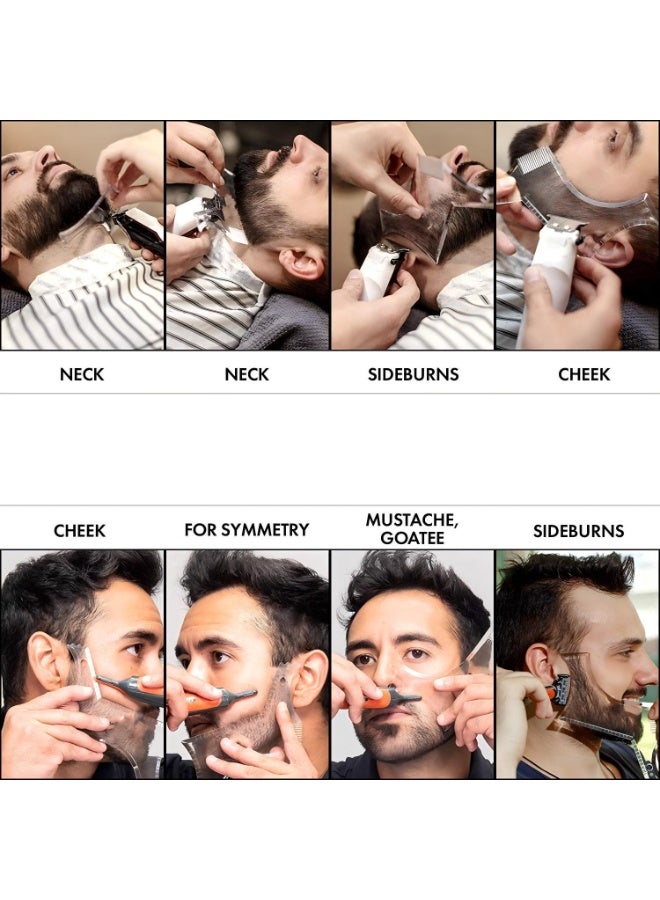 Men's Beard Shaping Tool With Inbuilt Comb Transparent Template Styling Comb Templates for Goatee Mustache Sideburns, Jaw Cheek/Neck Line, Symmetric/Curve/Step Cut (Clear) - Image 4