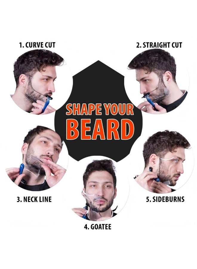 Men's Beard Shaping Tool With Inbuilt Comb Transparent Template Styling Comb Templates for Goatee Mustache Sideburns, Jaw Cheek/Neck Line, Symmetric/Curve/Step Cut (Clear) - Image 5