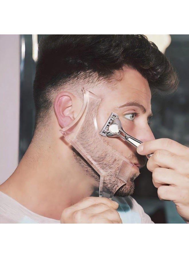 Men's Beard Shaping Tool With Inbuilt Comb Transparent Template Styling Comb Templates for Goatee Mustache Sideburns, Jaw Cheek/Neck Line, Symmetric/Curve/Step Cut (Clear) - Image 1