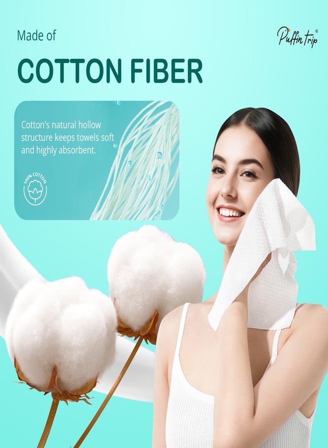 PUFFIN TRIP Disposable Face Towels Cotton Fiber 10’’ x 12’’ Ultra Soft Skin Friendly Super Absorbent Towelettes Facial Tissue Face Wipes for Effective Cleansing, Makeup Remover, 50 Count 1 Pack - Image 2