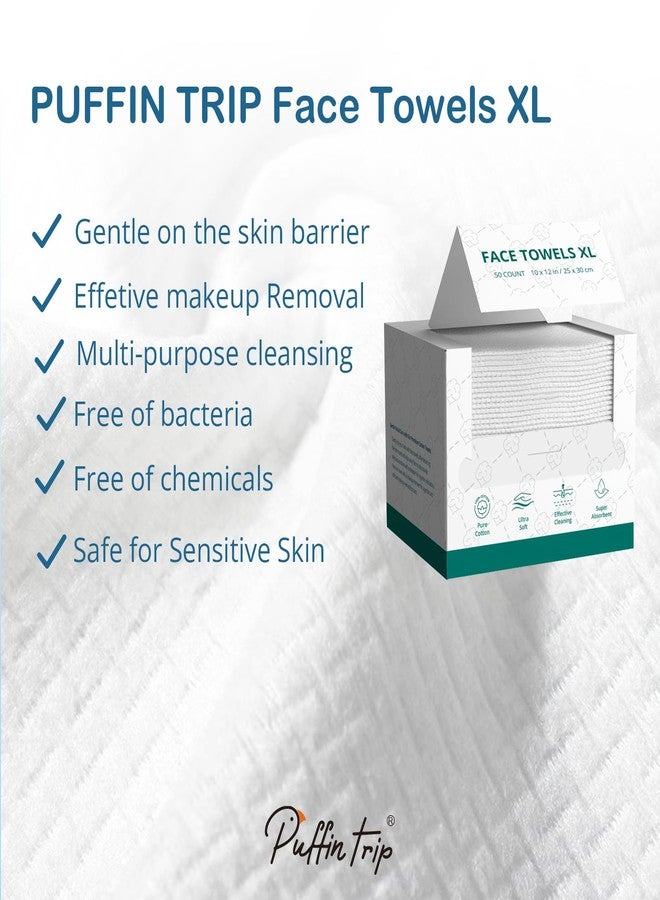 PUFFIN TRIP Disposable Face Towels Cotton Fiber 10’’ x 12’’ Ultra Soft Skin Friendly Super Absorbent Towelettes Facial Tissue Face Wipes for Effective Cleansing, Makeup Remover, 50 Count 1 Pack - Image 3