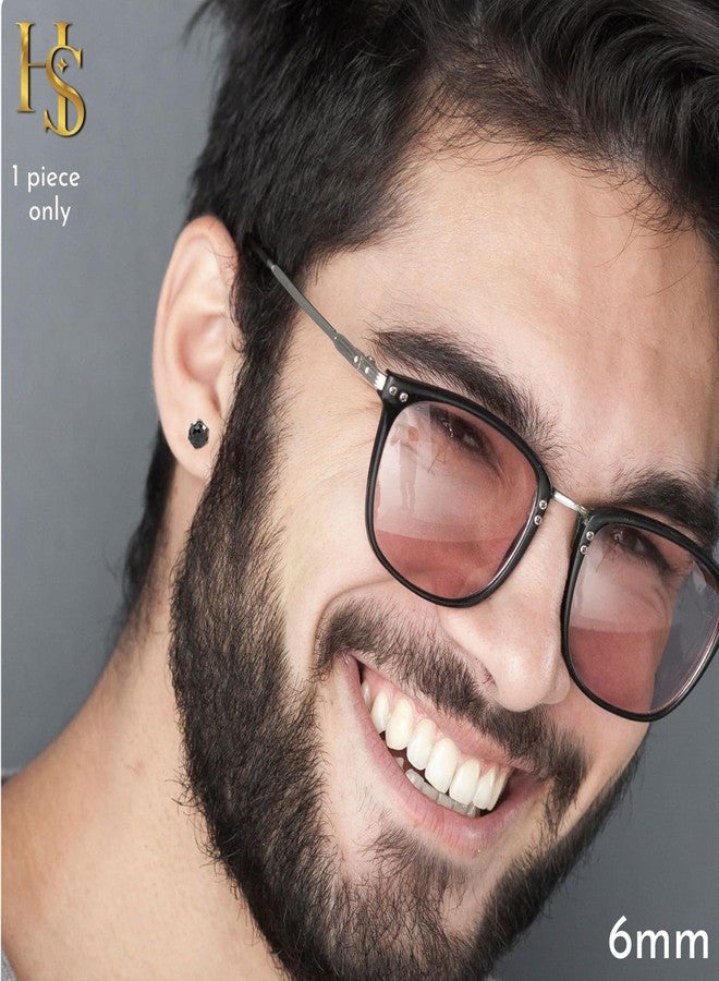 HIGHSPARK 925 Silver Men's "Sparkling Martini" Black Solitaire Stud Earring | 92.5 Sterling Silver & Stunning Shine Sparkling Zirconia | Single Stud for Men | Black 6mm - Image 4