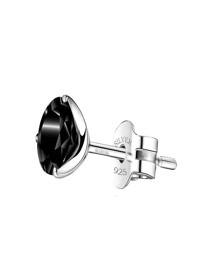 HIGHSPARK 925 Silver Men's "Sparkling Martini" Black Solitaire Stud Earring | 92.5 Sterling Silver & Stunning Shine Sparkling Zirconia | Single Stud for Men | Black 6mm - Image 1