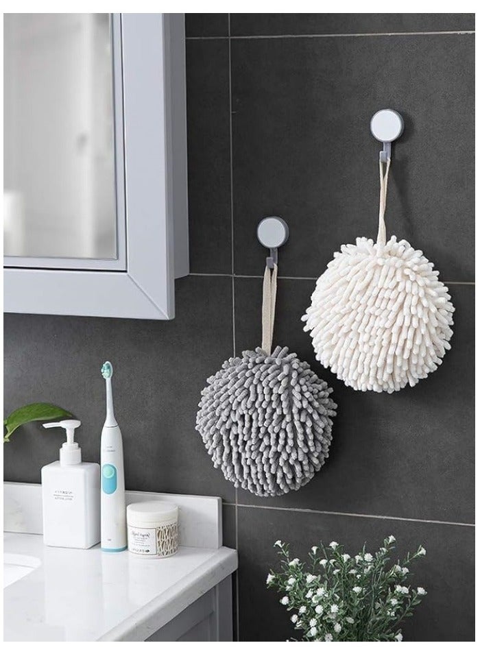 Fuzzy Ball Towel (Set of 2) White and Gray - Dry Your Hand Instantly conveniently with This Creative Bath Towel Set Decorative Towels for Bathroom (Pack of 2)