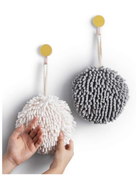 Fuzzy Ball Towel (Set of 2) White and Gray - Dry Your Hand Instantly conveniently with This Creative Bath Towel Set Decorative Towels for Bathroom (Pack of 2)