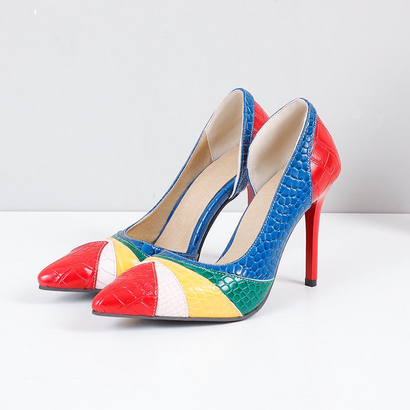Spring 2021 New Thin Heel Super Heel 32-48 Size Size Pointed Color Matching Fashion Single Shoes For Women - Image 5