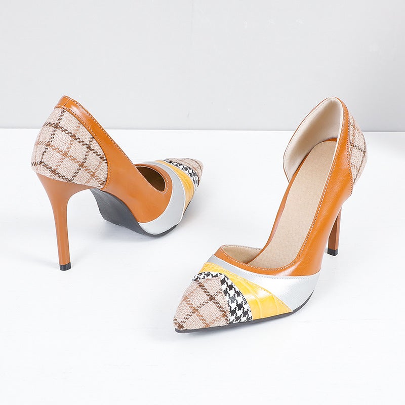 Spring 2021 New Thin Heel Super Heel 32-48 Size Size Pointed Color Matching Fashion Single Shoes For Women - Image 1