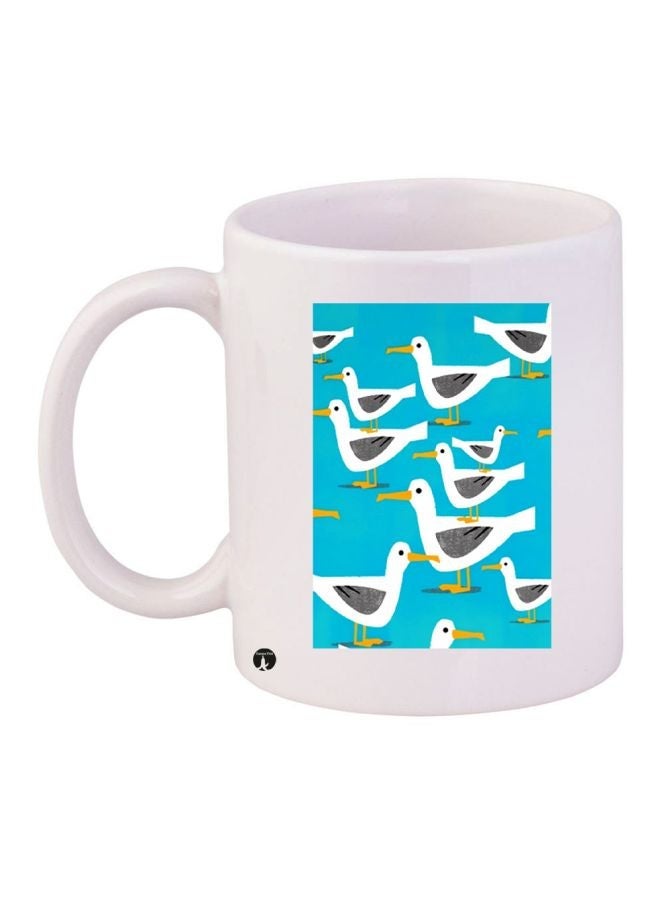 RYN Birds Printed Coffee Mug White/Blue/Yellow 11ounce