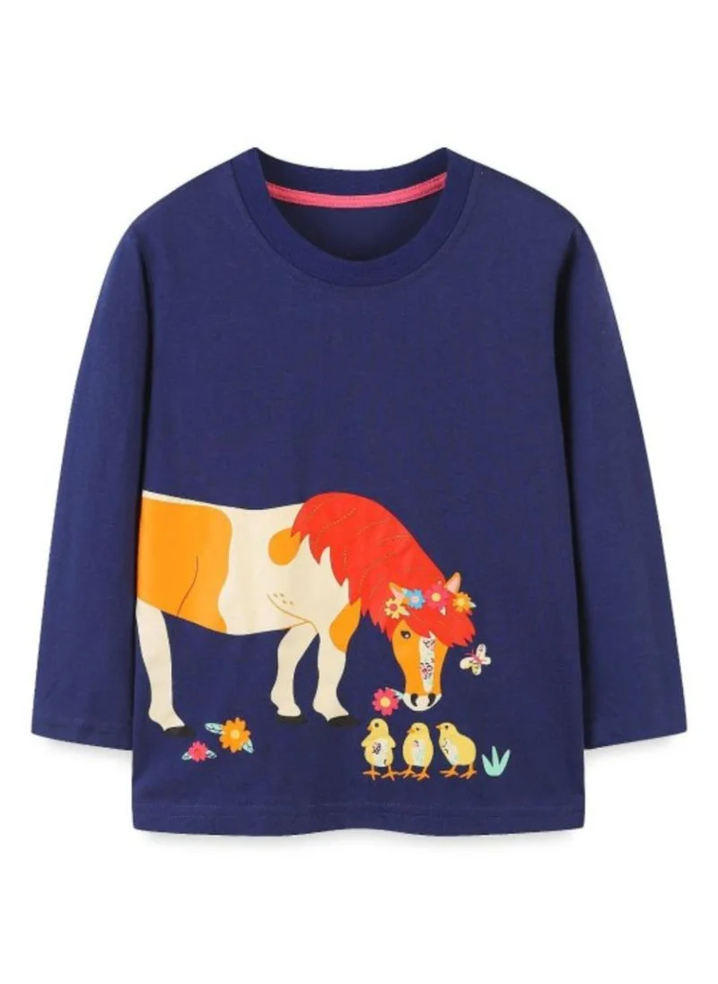 YUNIQEE Navy Blue Printed Solid Round Neck Cotton T-shirt
