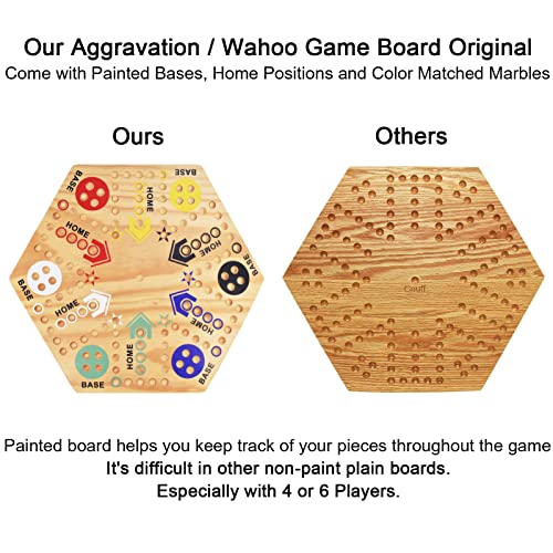 MUCITAGF Original Marble Game Wahoo Board Game 16Inch Double Side Painted Wooden Fast Track Board Game for 6 Player and 4 Player 6 Colors 36 Glass Marbles 8 Dice for Family Game Night Friends Party - Image 5