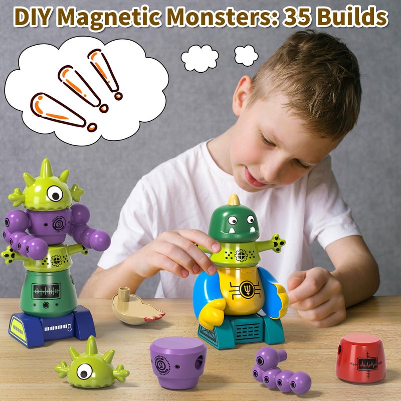 BLmukce Magnetic Robot Toy for Kids 3-5, 35 PCS STEM Educational Playset with Storage Box, DIY Stacking Monster Robots, Toddler Creative Alien Toys Gift for Boys Girls (Christmas Birthday) - Image 4