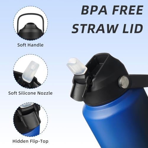BJPKPK Water Bottle with Straw Lid 32oz Vacuum Insulated Water Bottles Metal Stainless Steel Thermo for Sports Travel BPA Free Leak Proof Thermo Cups Flasks TumblersBlack Blue - Image 3