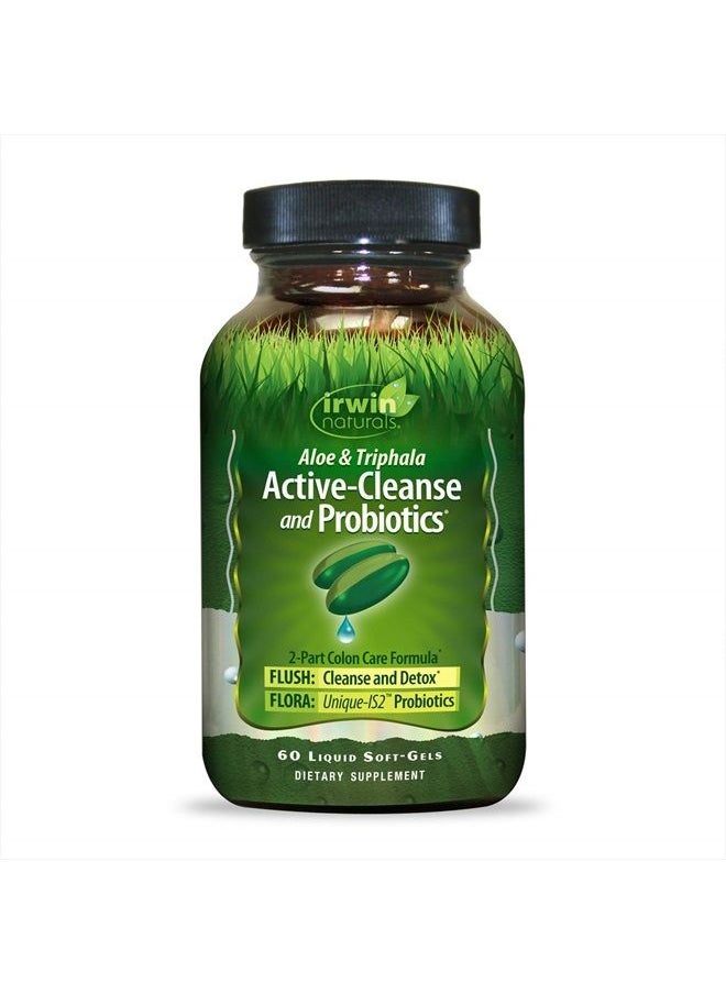Irwin Naturals Aloe & Triphala Active Cleanse + Probiotics Natural Digestive Support - Gentle, Effective Detox + Elimination 2-Part Colon Care - Nourish + Balance - 60 Liquid Softgels  - Image 1
