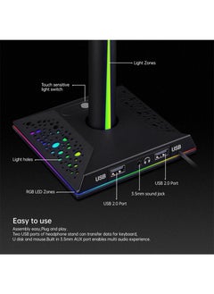 Flash Hawk RGB Gaming Headset Stand with 3.5mm Sound Jack and 2 USB Ports  - Image 4