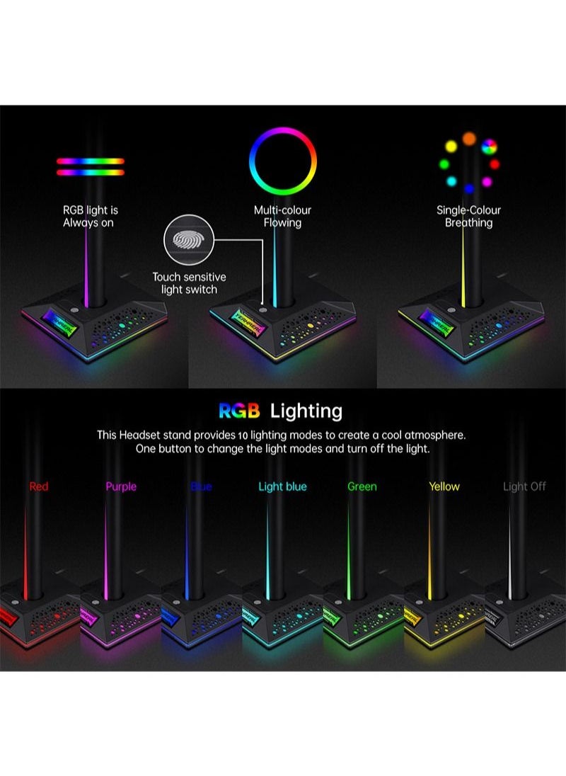 Flash Hawk RGB Gaming Headset Stand with 3.5mm Sound Jack and 2 USB Ports  - Image 3