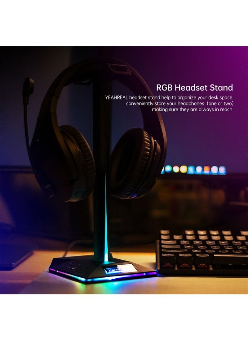 Flash Hawk RGB Gaming Headset Stand with 3.5mm Sound Jack and 2 USB Ports  - Image 2