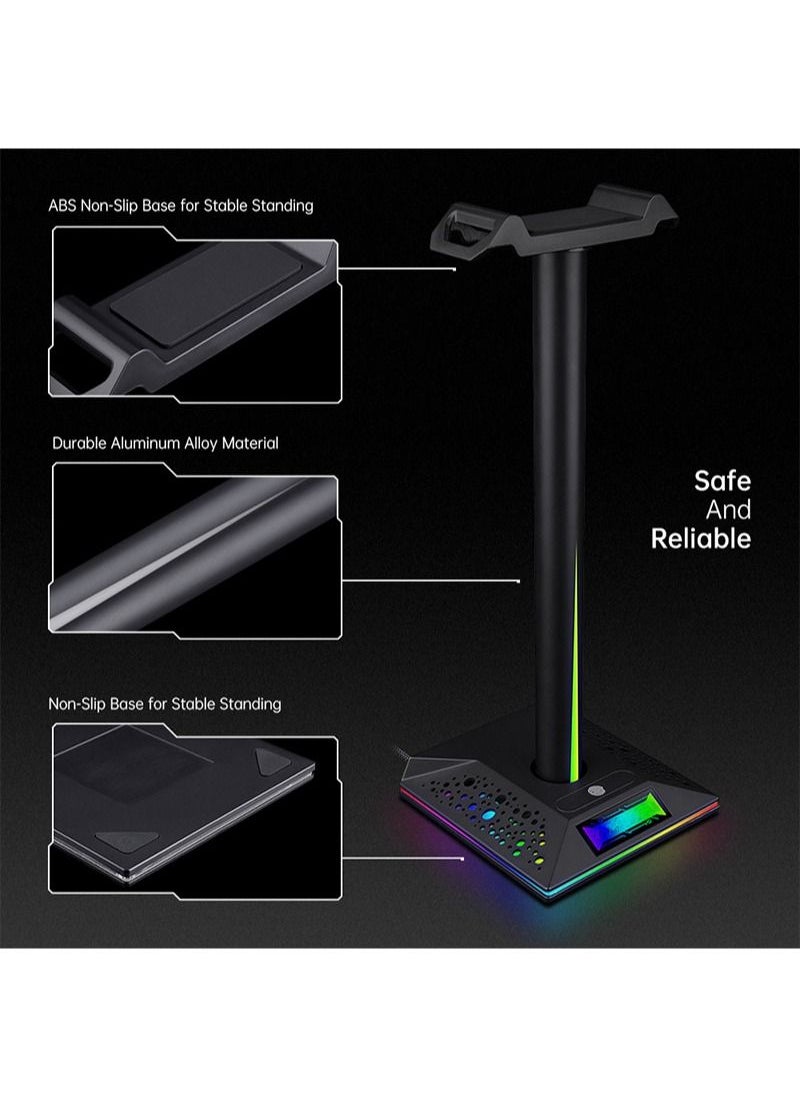 Flash Hawk RGB Gaming Headset Stand with 3.5mm Sound Jack and 2 USB Ports  - Image 5