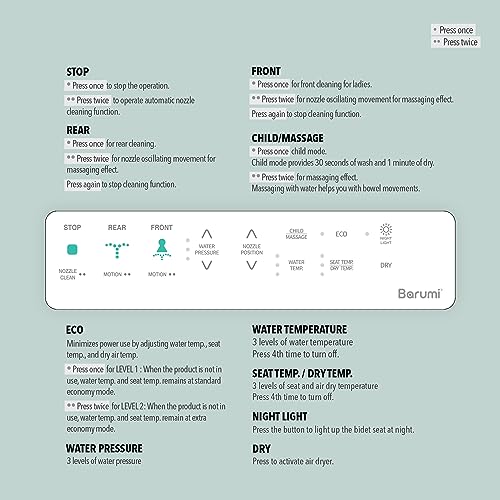 BARUMI BM-6000 Electric Elongated Bidet for Toilet, Warm Seat & Air Dryer, Warm Water & Pressure, Self-Cleaning, Child Mode, Eco Mode, Night Light, Hybrid Heating, Remote Controller, Soft Close Lid - Image 5