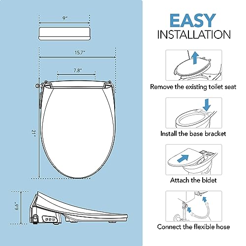 BARUMI BM-6000 Electric Elongated Bidet for Toilet, Warm Seat & Air Dryer, Warm Water & Pressure, Self-Cleaning, Child Mode, Eco Mode, Night Light, Hybrid Heating, Remote Controller, Soft Close Lid - Image 4