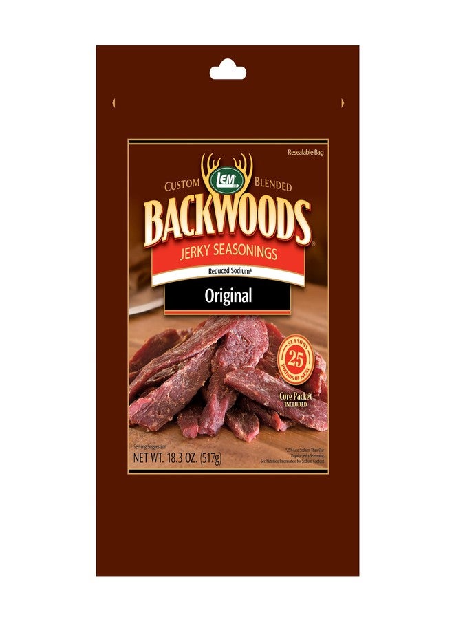 LEM Products Backwoods Reduced Sodium Original Jerky Seasoning, Ideal for Wild Game and Domestic Meat, Seasons Up to 25 Pounds of Meat, 18.3 Ounce Packet with Pre-Measured Cure Packet Included - Image 1