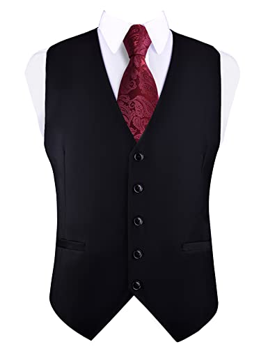GUSLESON Men's Suit Vest Business Formal Dress Waistcoat Vest with 2 Pockets for Suit or Tuxedo (Black,L) - Image 1