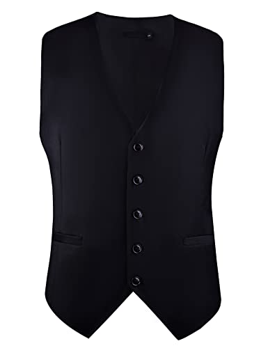 GUSLESON Men's Suit Vest Business Formal Dress Waistcoat Vest with 2 Pockets for Suit or Tuxedo (Black,L) - Image 2