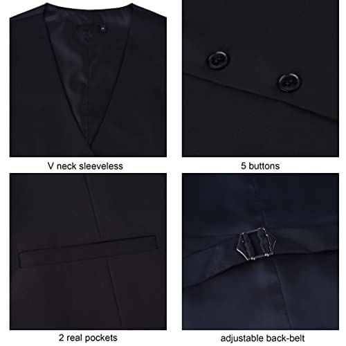 GUSLESON Men's Suit Vest Business Formal Dress Waistcoat Vest with 2 Pockets for Suit or Tuxedo (Black,L) - Image 4