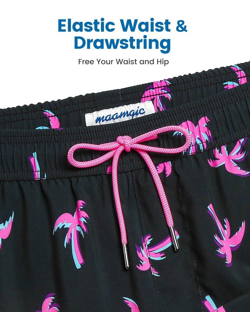 maamgic 2 in 1 Mens Swim Trunks 7 Inch Swim Shorts Swim Suits Board Shorts Coconut Tree-Black Large - Image 4