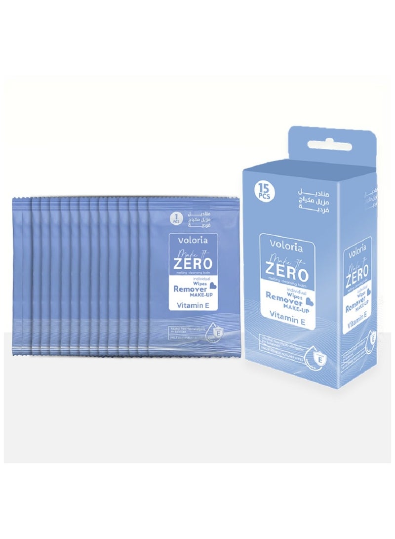 Voloria Make It Zero Individual Makeup Remover Wipes Voloria Make It Zero Individual Makeup Remover Wipes with Vitamin E 15 PCS - Image 1