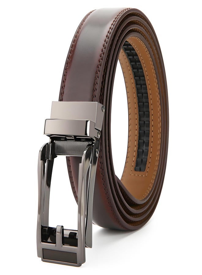 Nelbons Men's Belt, Leather Ratchet Belt For Men's Dress 3.0cm,1 1/8" Size Adjusted Automatic Buckle (Red brown, Length 130 cm Suitable for 28"-44" waist) - Image 1
