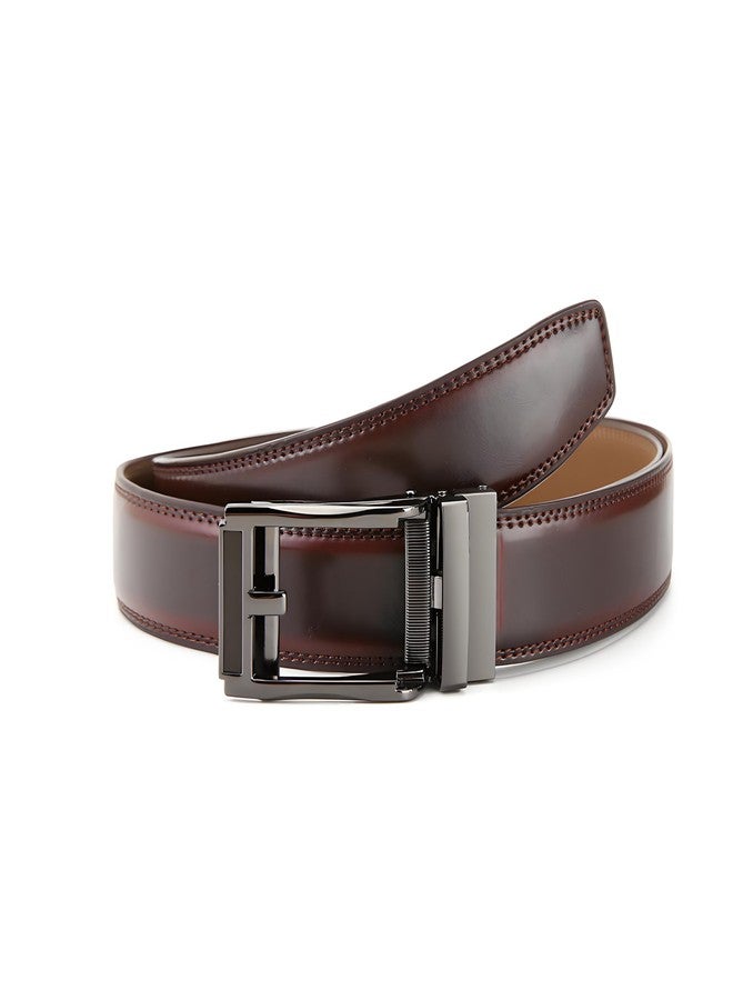 Nelbons Men's Belt, Leather Ratchet Belt For Men's Dress 3.0cm,1 1/8" Size Adjusted Automatic Buckle (Red brown, Length 130 cm Suitable for 28"-44" waist) - Image 2