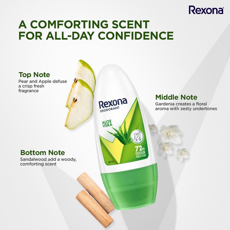 Rexona Rexona Aloe Vera Underarm Roll On Deodorant For Women Antiperspirant Removes Odour Keeps Skin Fresh Clean Alcohol Free Skin Friendly 50 ml - Image 3