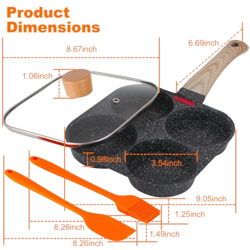 AHFLRITO AHFLRTO 4 Cup Egg Pans Nonstick, Aluminum Omelette Pan with Lid, Healthy Egg Skillet for Eggs, Pancakes, Crepes, Sandwiches, Compatible with Gas Stove & Induction Cooktop - Image 2