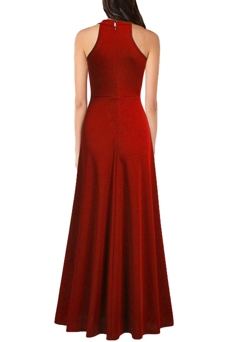 MUSHARE Women's Halter Neck Sexy Split Cocktail Party Maxi Long Formal Dress Red - Image 2