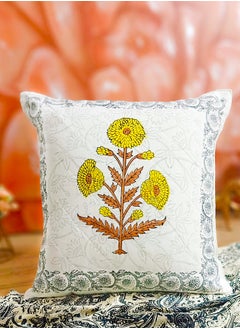 OJARIYA Black Yellow Premium Organic Cotton  Hand Block Printed Cushion Cover 40 X 40 Cm  - Image 1