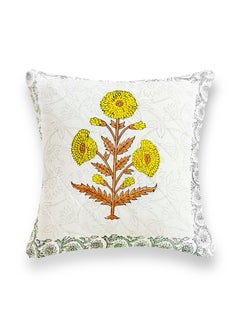 OJARIYA Black Yellow Premium Organic Cotton  Hand Block Printed Cushion Cover 40 X 40 Cm  - Image 2