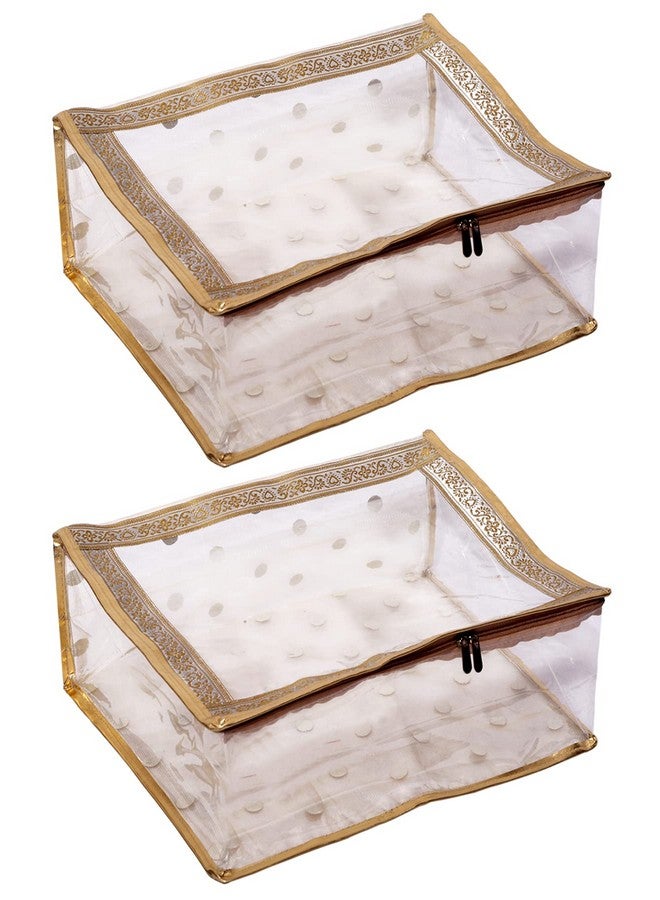 Kuber Industries Polyvinyl Chloride Dot Printed 2 Piece Transparent Pvc Saree Cover/Clothes/Storage Bag Organiser For Wardrobe (Gold) - Image 1