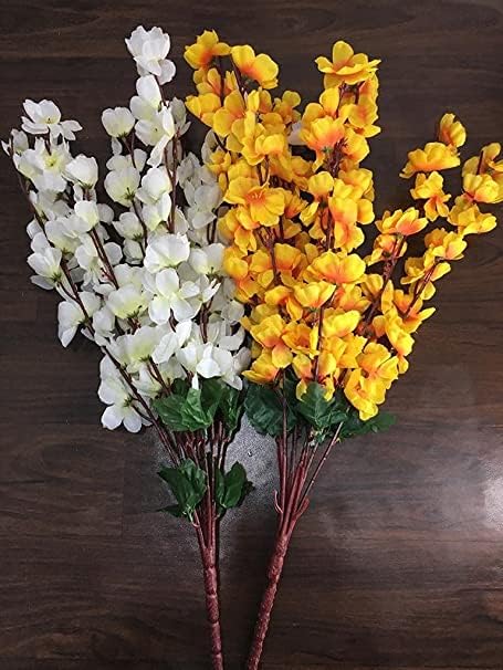 Coolkart Artificial Orchid Flowers for Home Garden Indoor/Outdoor Decoration Set of 2 Bunch/14 Sticks (White & Yellow) Made in India - Image 5