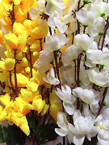 Coolkart Artificial Orchid Flowers for Home Garden Indoor/Outdoor Decoration Set of 2 Bunch/14 Sticks (White & Yellow) Made in India - Image 3