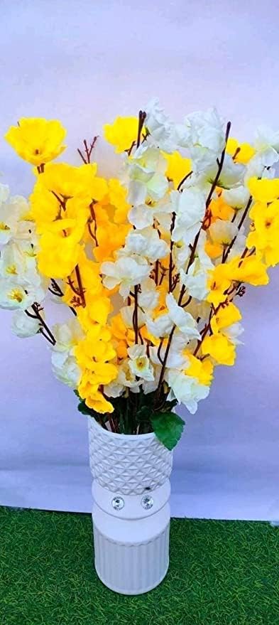 Coolkart Artificial Orchid Flowers for Home Garden Indoor/Outdoor Decoration Set of 2 Bunch/14 Sticks (White & Yellow) Made in India - Image 4