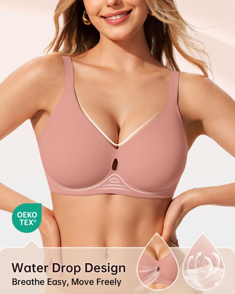 LetsJoli Minimizer Bras for Women Wireless Bra No Underwire Seamless Push Up Full Coverage Supportive Winter Outfits(Pink L) - Image 2