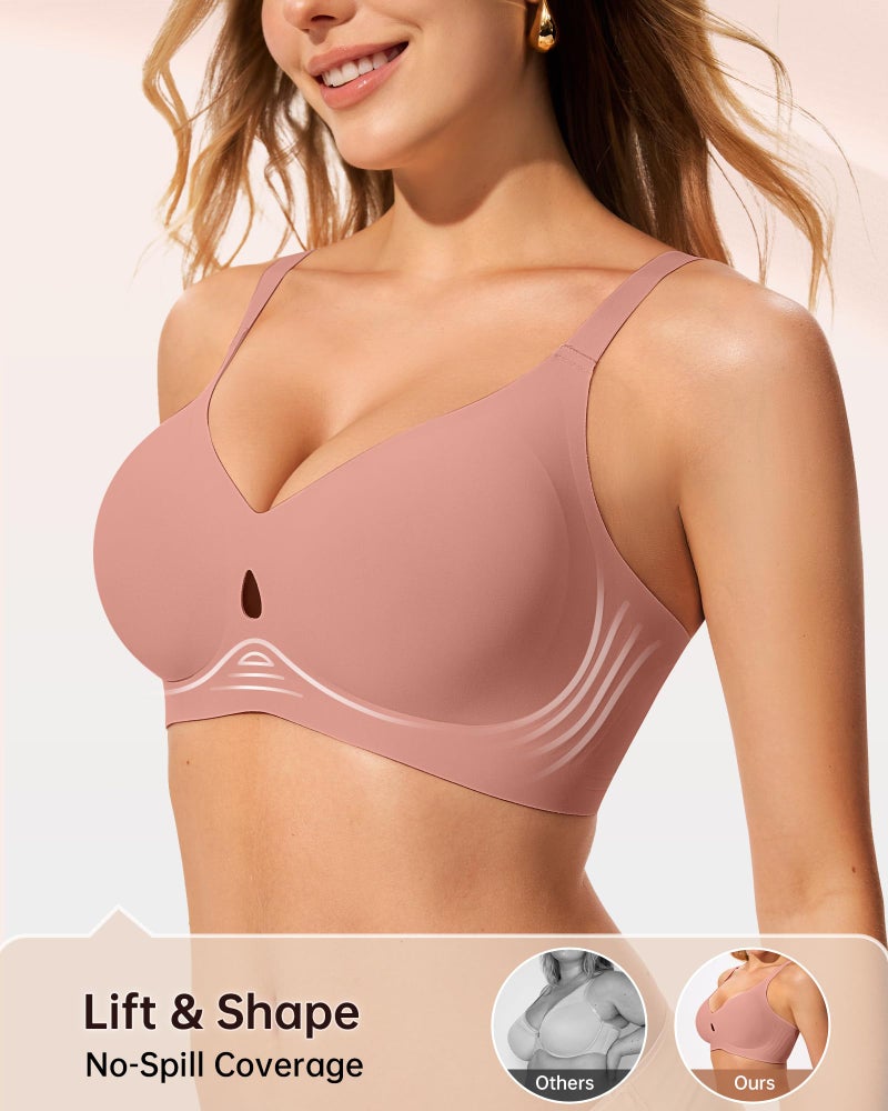 LetsJoli Minimizer Bras for Women Wireless Bra No Underwire Seamless Push Up Full Coverage Supportive Winter Outfits(Pink L) - Image 3