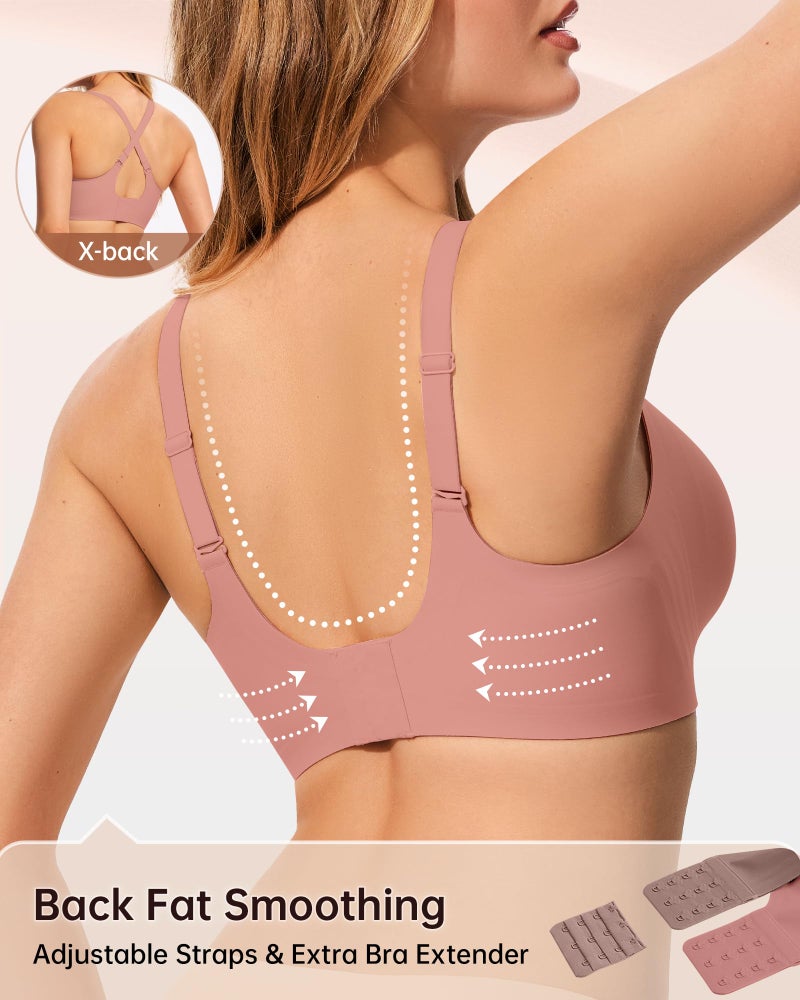 LetsJoli Minimizer Bras for Women Wireless Bra No Underwire Seamless Push Up Full Coverage Supportive Winter Outfits(Pink L) - Image 4
