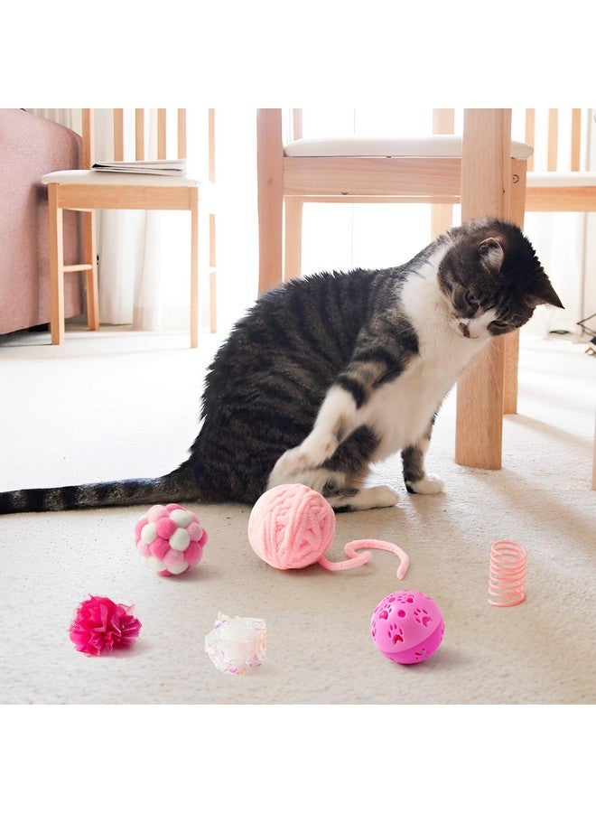 مول مول 6 مجموعة ألعاب القطط التفاعلية المكونة من 10 قطع تتضمن عصا الريش ونوابض القطط وكرات الفئران المجعدة وكرات الجرس للحيوانات الأليفة، ألعاب الألغاز للقطط التي تعيش في المنزل كهدية (وردي) - Image 5