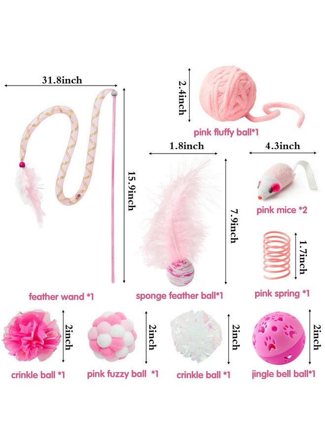 مول مول 6 مجموعة ألعاب القطط التفاعلية المكونة من 10 قطع تتضمن عصا الريش ونوابض القطط وكرات الفئران المجعدة وكرات الجرس للحيوانات الأليفة، ألعاب الألغاز للقطط التي تعيش في المنزل كهدية (وردي) - Image 2