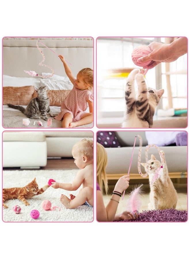 مول مول 6 مجموعة ألعاب القطط التفاعلية المكونة من 10 قطع تتضمن عصا الريش ونوابض القطط وكرات الفئران المجعدة وكرات الجرس للحيوانات الأليفة، ألعاب الألغاز للقطط التي تعيش في المنزل كهدية (وردي) - Image 4