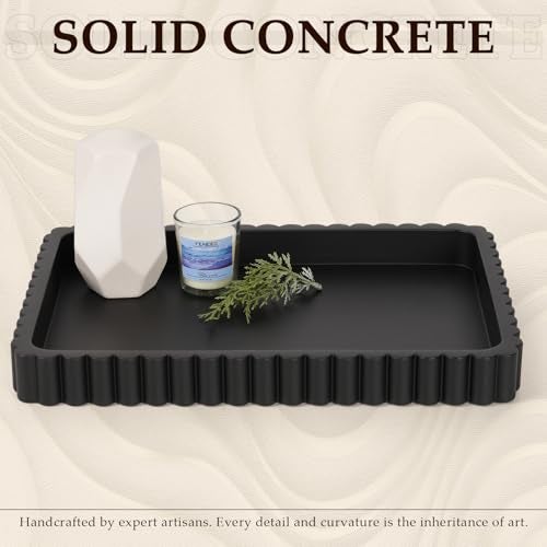 Cathyeen Concrete Decorative Tray for Coffee Table Decor 14 Coffee Table Tray Ottoman Tray Table Centerpieces Rectangular Modern Decorative Trays for Home Decor Living Room Entry Black - Image 3